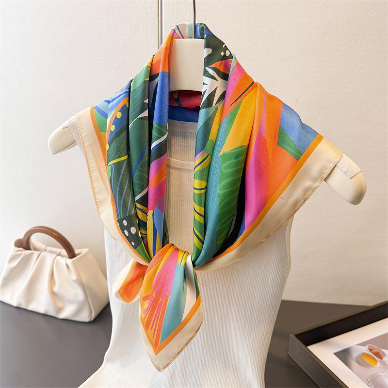 Abstract Graffiti Printed Imitation Silk Square Scarf Shawl Versatile High End Style Neck Small Headscarf Women's