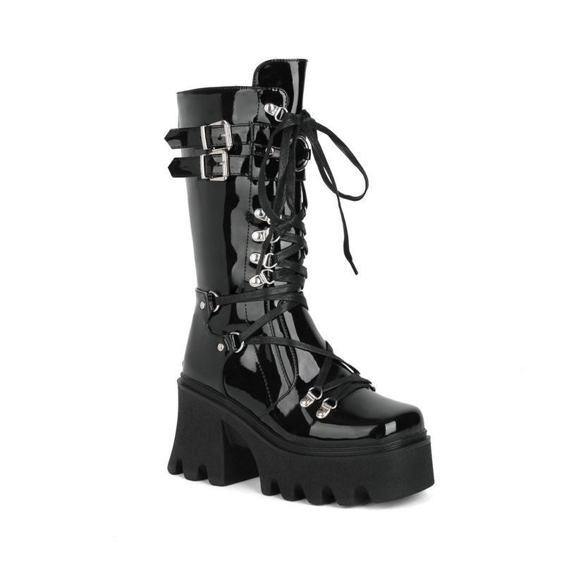 

Women s Fashion Mid Tube Boots Lace Up High Platform Wedge Boots New Women s Fashion Solid Color Boots 43 чёрный