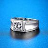 Men's Double Row Moissanite Ring: Sterling Silver, White Gold-Plated, 1 Carat Simulated Diamond with Certificate