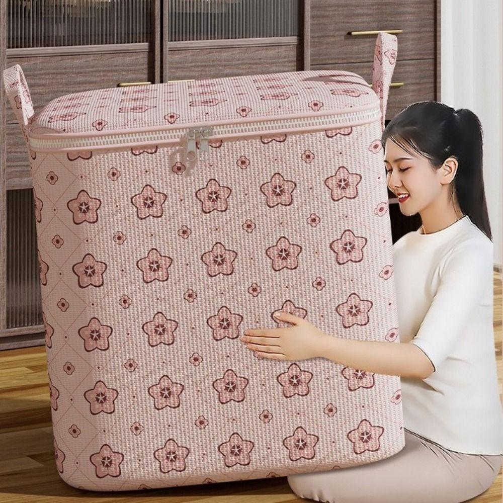 Cherry Blossom Pattern Clothes Quilt Storage Bag Non-woven Fabric Quilt Sorting Bag  Dormitory