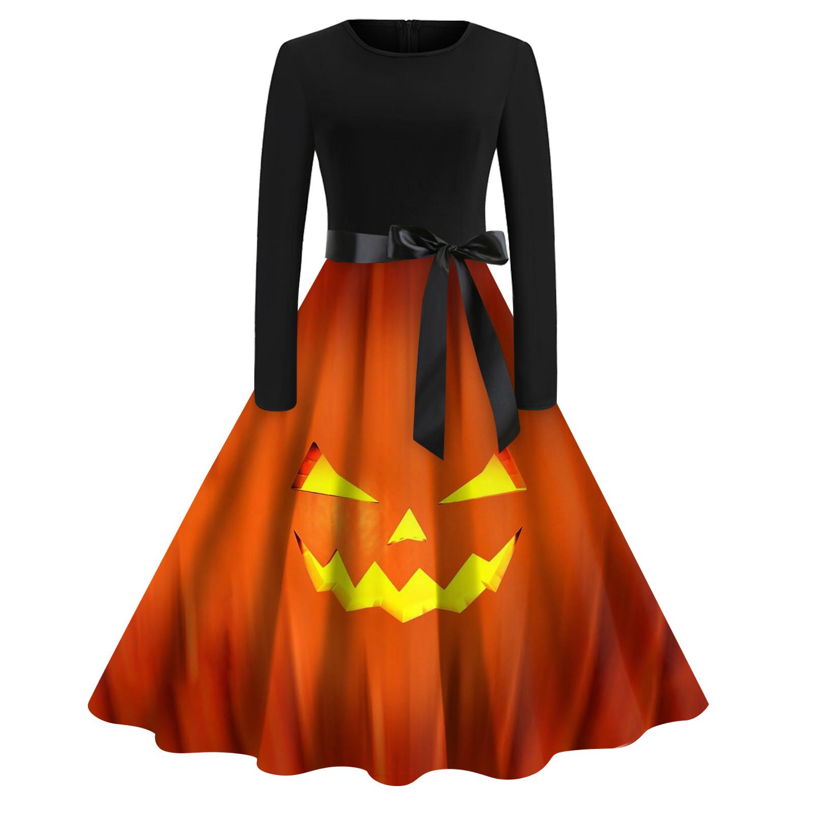 

Жіноча Хеллоуїнська сукня-кльош з довгим рукавом і круглим вирізом, вечірні повсякденні сукні XXL