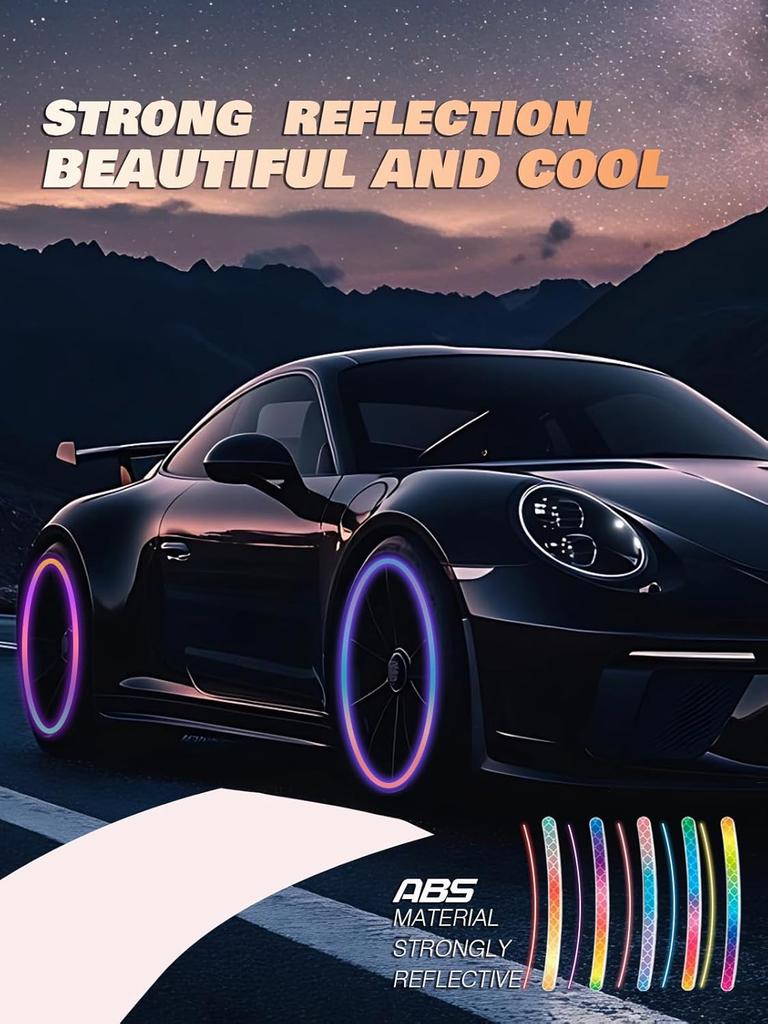 Car Motorcycle Bicycle Wheel Reflective Strip Colorful Hub Stickers Car Styling Decal Sticker Auto Moto Decor Decals Accessories