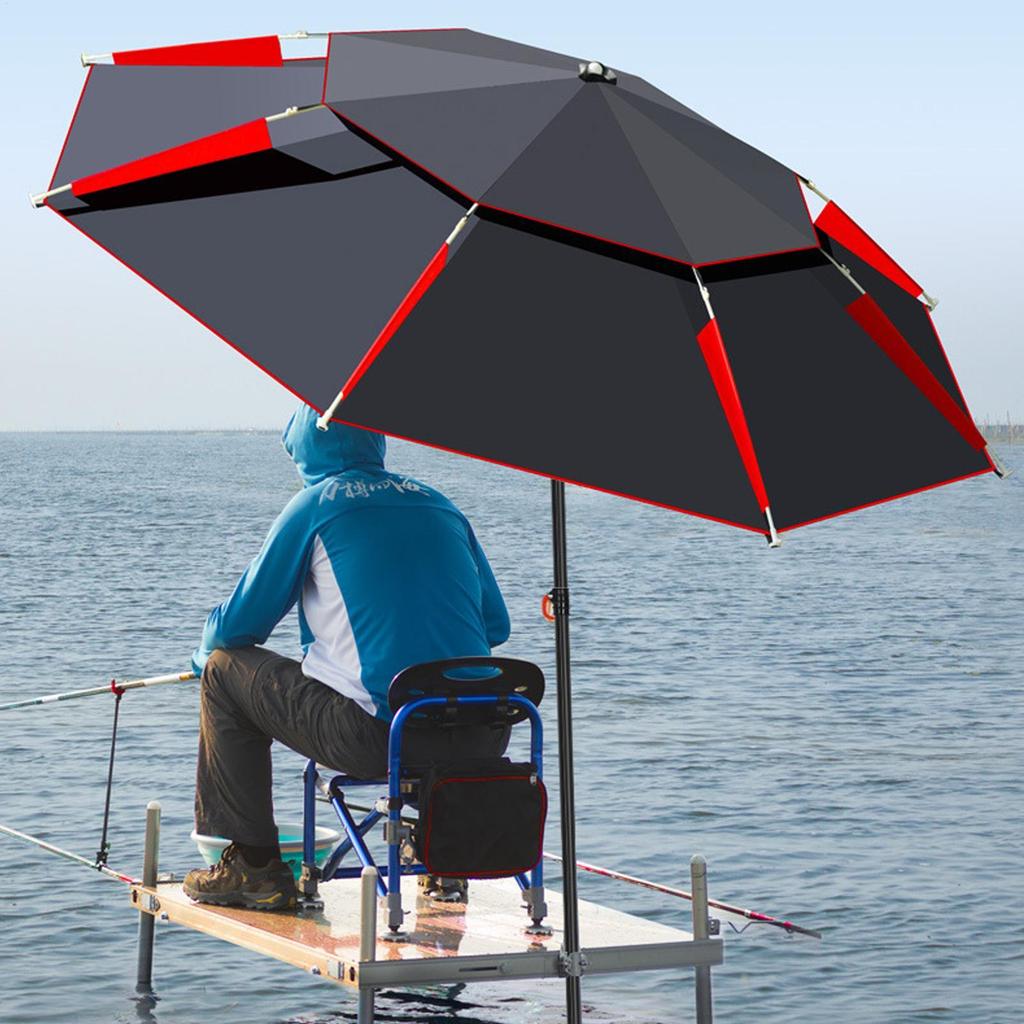 Double Fishing Sun Umbrella With Storage Carry Case 360-Degree Rotation Fishing Canopy Waterproof Sunscreen Fishing Umbrella