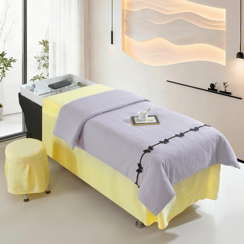 70x150cm 3-Piece Set Summer Lightweight Bubble Gauze Massage Bed Cover for Thai Shampoo Bed Head Therapy Bed Linen