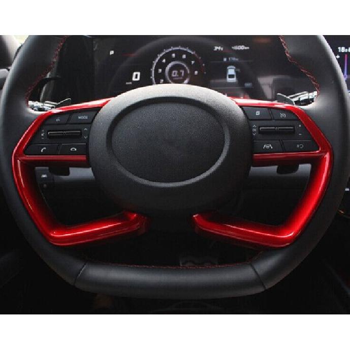 For Hyundai Elantra 2021-23 Red Glossy Steering Wheel Button Frame Trim 2PCS Fit