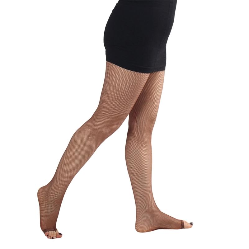 Women's Latin Dance Fishnet Pantyhose Breathable Mesh Fabric Open Toe Cotton Lined Gusset Dancing Tights Stockings