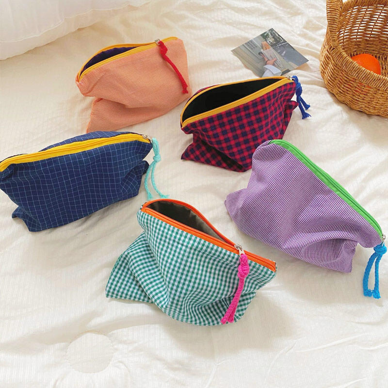 

Косметическая гигиеническая салфетка Tiora с клетчатым узором, дорожная косметичка orange