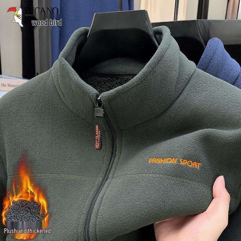 Men s Woodpecker Winter Fleece Hoodie - Thick, Warm, Velvet-Lined Jacket 4XL for 160-180 jin