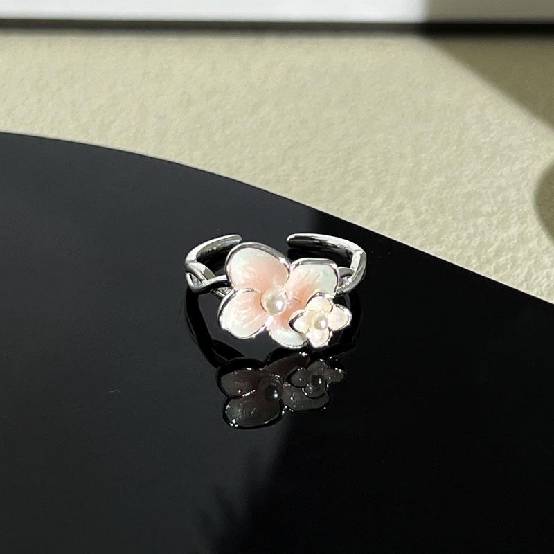 Diemeng Sakura Gradient Butterfly‑Flower Open Ring Sweet Mori Gentle Cold‑Wind Niche Adjustable Index‑Finger Trend Jewelry