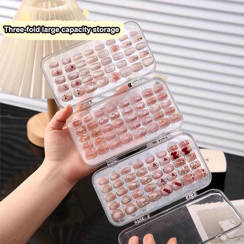 Three-Fold Press-On Nail Storage Boxes Transparent Plastic Nail Storage Box Press-On Nail Organizer For False Nails Display