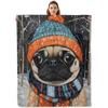 Pug Blanket Cute Pet Puppy Dog Fleece Throw Blanket Soft Lightweight Cozy Plush Flannel Blanket for Sofa Couch Bed Living Room