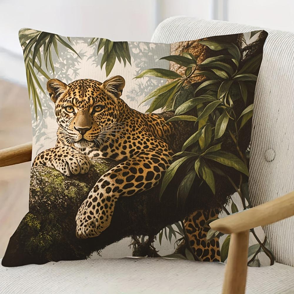 2D Flach - Vintage Dschungel Leopardendruck Kissenbezug Wildtier Dekorative Kissenhülle für Sofa Schlafzimmer Wohnzimmer