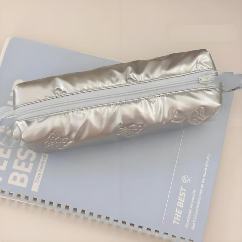 Silver Ballet Style Cute Bow Large Capacity Pencil Case Student Stationery Study Supplies Back To School Kawaii Bag