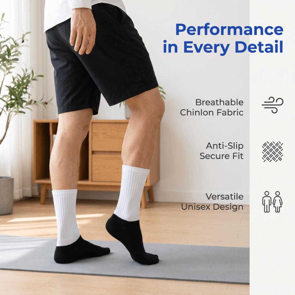 Lightweight Cycling Socks with Anti-Slip Silicone Sports Socks Athletic Crew Socks  For Sports Black&White
