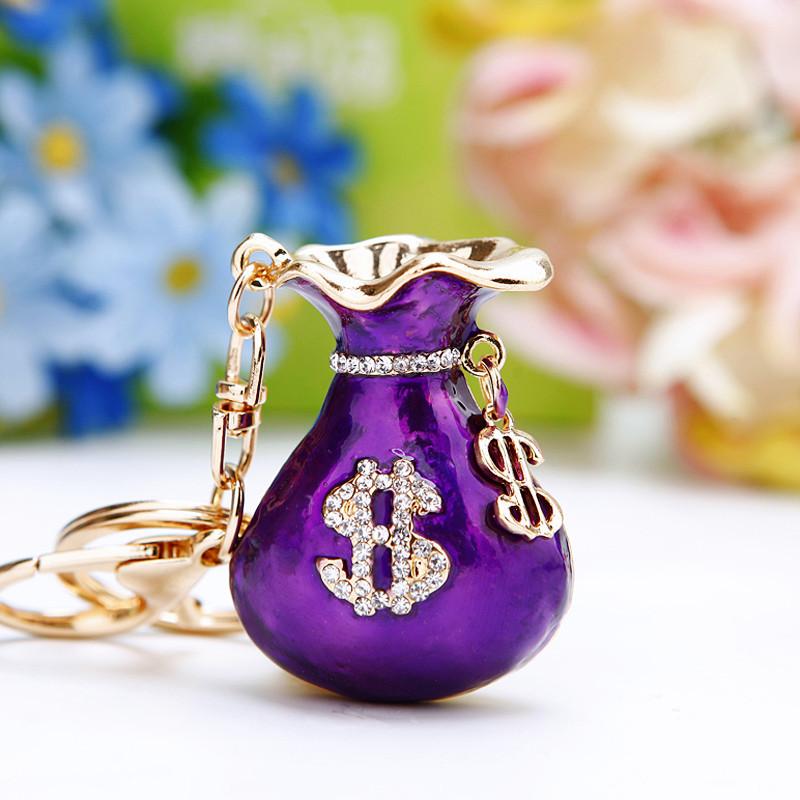 Diamond inlay, wealth attracting love bag, car keychain, creative bag pendant, metal keychain ring, small gift