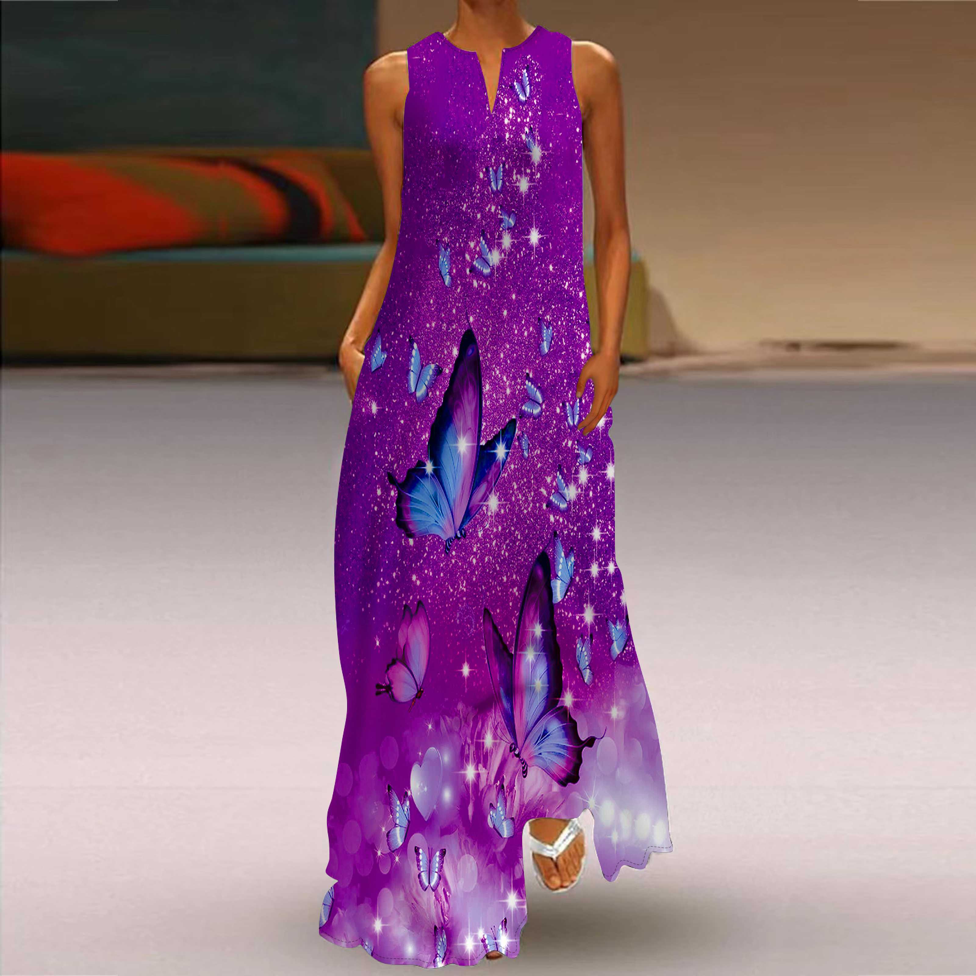 

Жен. Платье А-силуэта Макси Длинные без рукавов С принтом Звездная бабочка Осень/зима V-образный вырез Ретро Стиль Элегантный 7XL фиолетовый