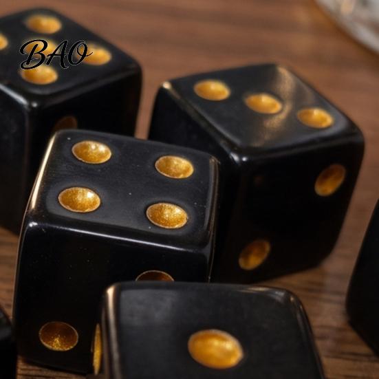 Black Gaming Dice 5/10/15Pcs 16mm with Golden Dots, 6-Sided Acrylic Board Game Set, Classic Tabletop Accessories Crack Resistant