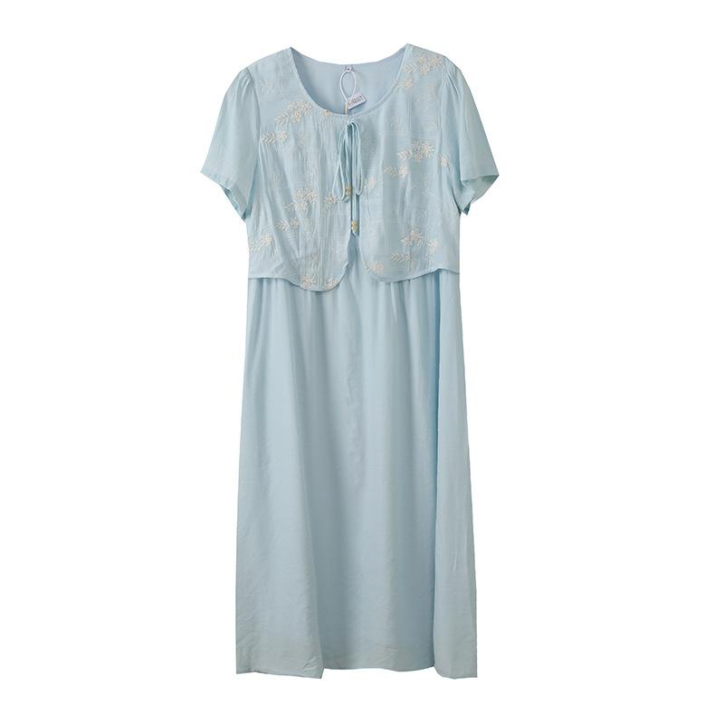 Large size women's elegant fake two-piece dress summer new French thin beautiful long dress 252746