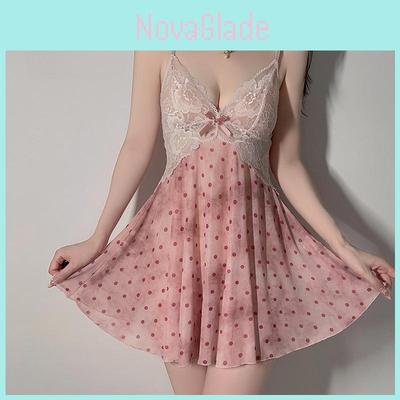 Lingerie Nightdress Set With Floral And Polka Dot Print Design For Comfortable Sleep And Lounge