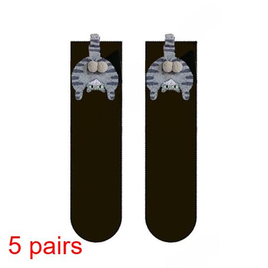 Couple Cat Egg Socks 3D Funny Mid Tube Winter Warm Matching Wear for Lovers Halloween Christmas Gift Cozy Novelty Style