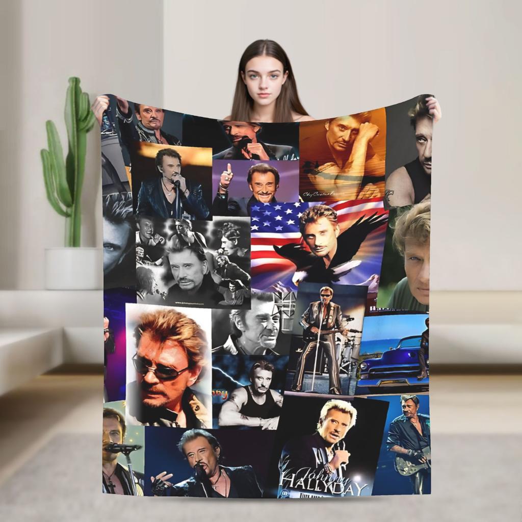 Rock Star Johnny Hallyday Blanket Quality Warm  Bedding Throws Winter Decorative Couch Chair Pattern Bedspread