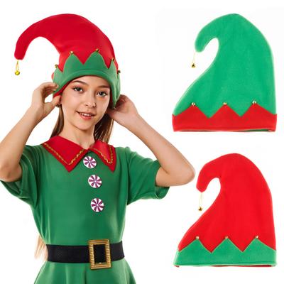2Pcs Christmas Elf Hat Red Green Festive Caps with Bells Soft Holiday