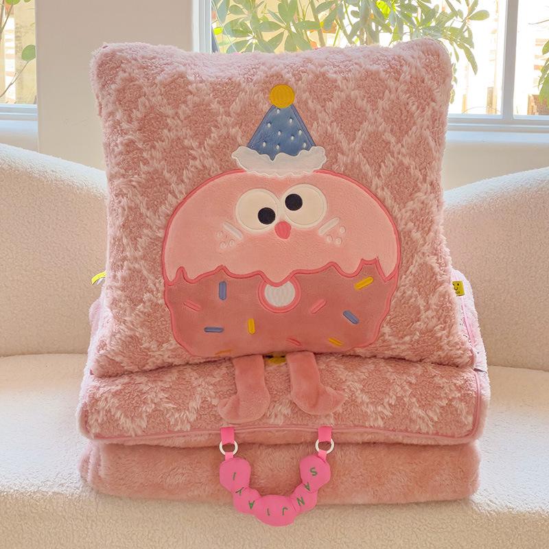 Cute Cookie Pillow Plush Toy & Air Conditioning Blanket - Perfect Nap & Sleep Gift for Kids or Girlfriend's Birthday