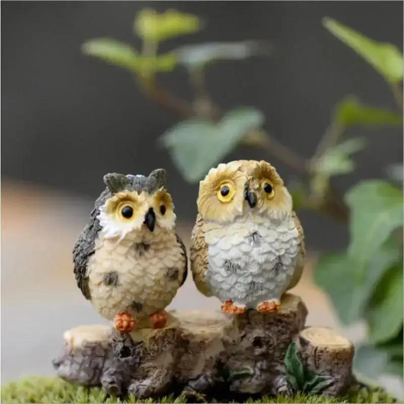 Novas Estatuetas de Corujas Artificiais Fofas Miniaturas Adoráveis Pássaros Jardim de Fadas Casa Artesanato de Resina Decorações Acessórios de Decoração para Casa