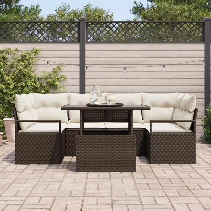 VidaXL Ensemble de Canapé de Jardin de 7 Pièces avec Coussins en Poly Rattan Marron 3348754