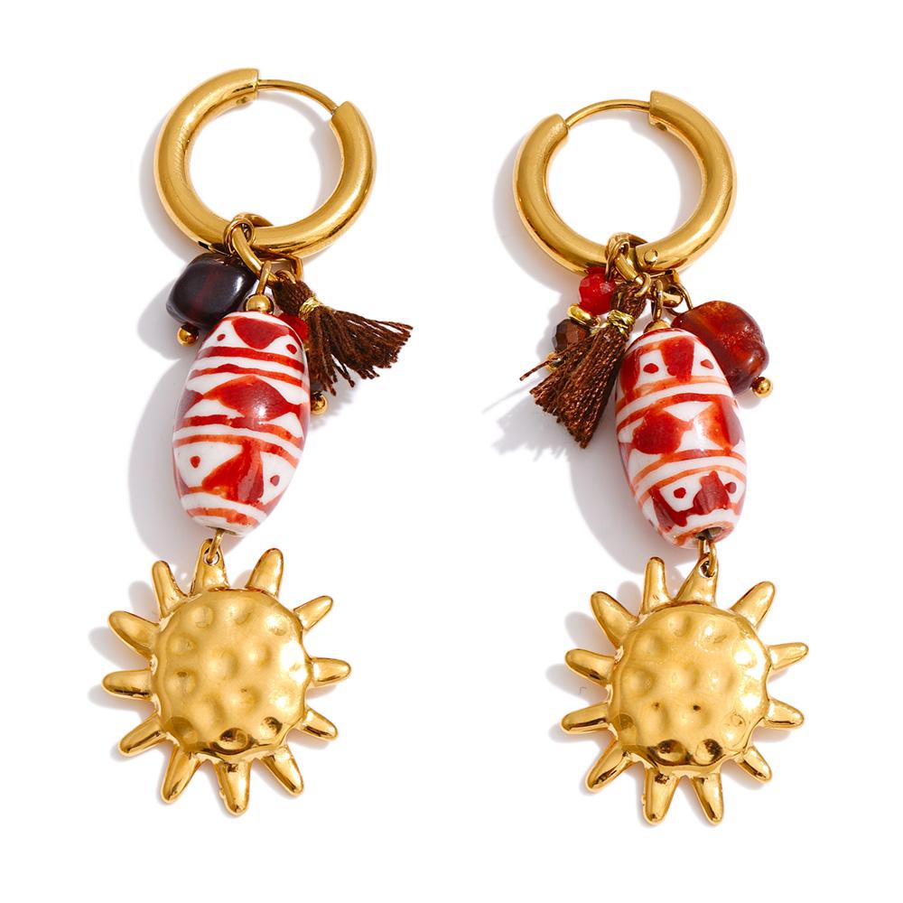 

Yhpup New Style Stainless Steel France Ceramic Sun Small Drop Dangle Hoop Earrings Exquisite Fashion 2026 Handmade Jewelry Gift