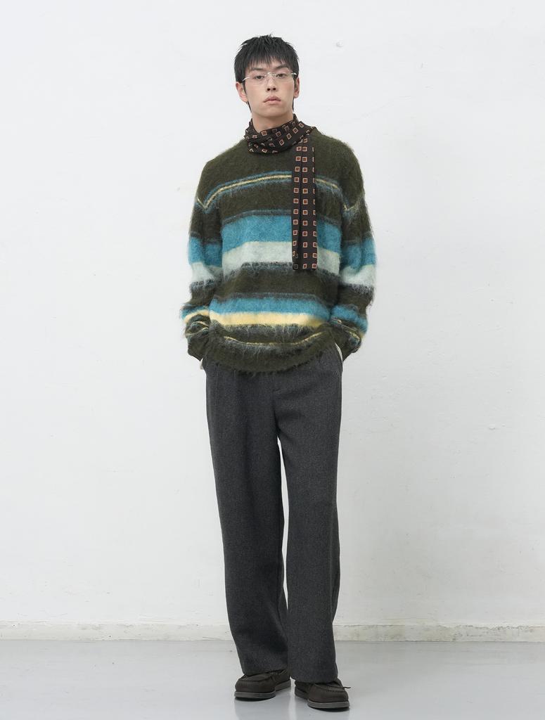 GENERALIDEA Mehrfarbiger Pullover mit Streifen und Flor für Herren [Khaki] / Sbe4M05014