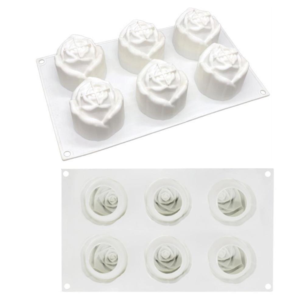 6 Cavity Rose Mousse Cake Mold Holiday Party DIY Hand Soap Chocolate Baking Mold