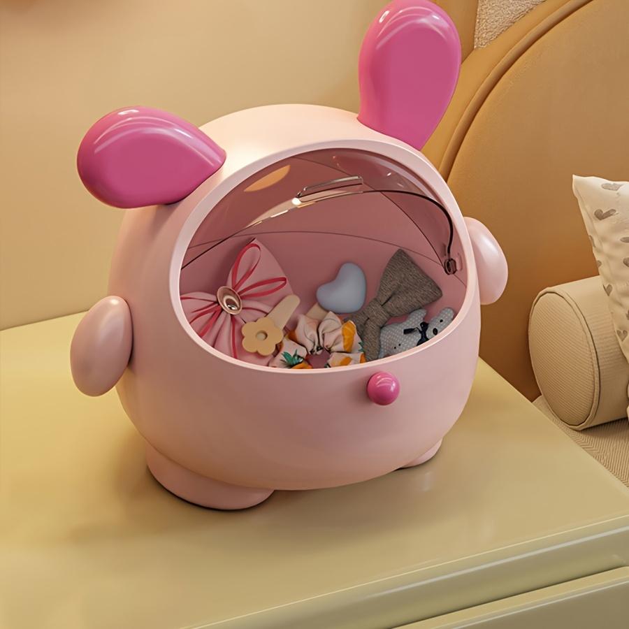 Cute Pink Poodle Flip‑Lid Desktop Storage Box, Waterproof Circular Plastic Organizer for Small Items, Home & Office Decor