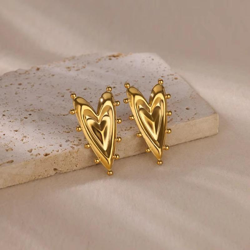 Titanium steel gold geometric love earrings fashion metal wind exaggerated personality niche high sense earrings women