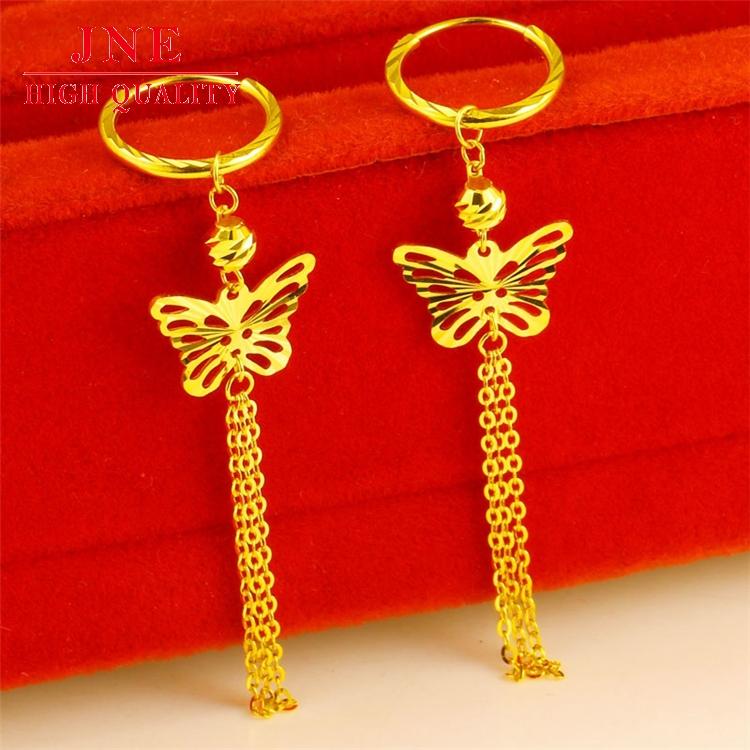 Brass Gold Plated Long Tassel Butterfly Earrings Vietnam Gold Earrings No Color Fading Gold Ear Threads Earrings Gift
