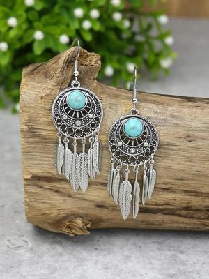 Ethnic Earrings Dreamcatcher Leaf Tassel Turquoise Earrings Feather Tassel Earrings