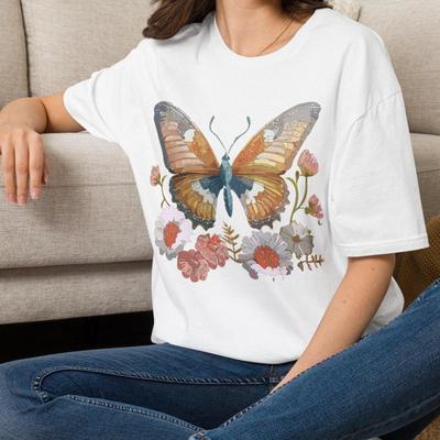 Butterfly Illustration T-Shirt | Watercolor Floral Butterfly Tee Gift for Her Mom Grandma Family Friend Sister Crew Team Party Aunt
