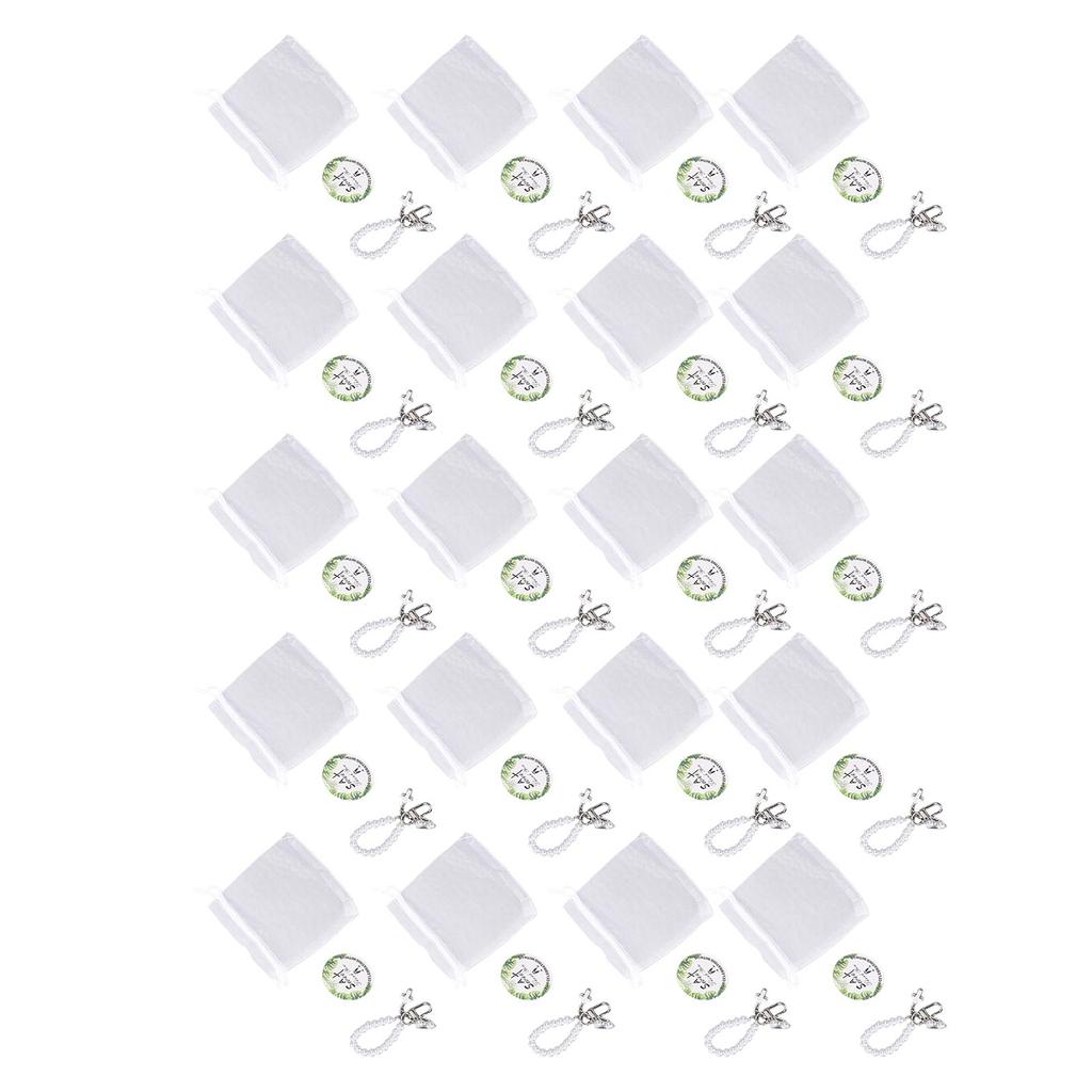 20 Set Pearls Crosses Keychains Multifunctional Pearl Beaded Key Rings for Baptisms Memorial Services Religious