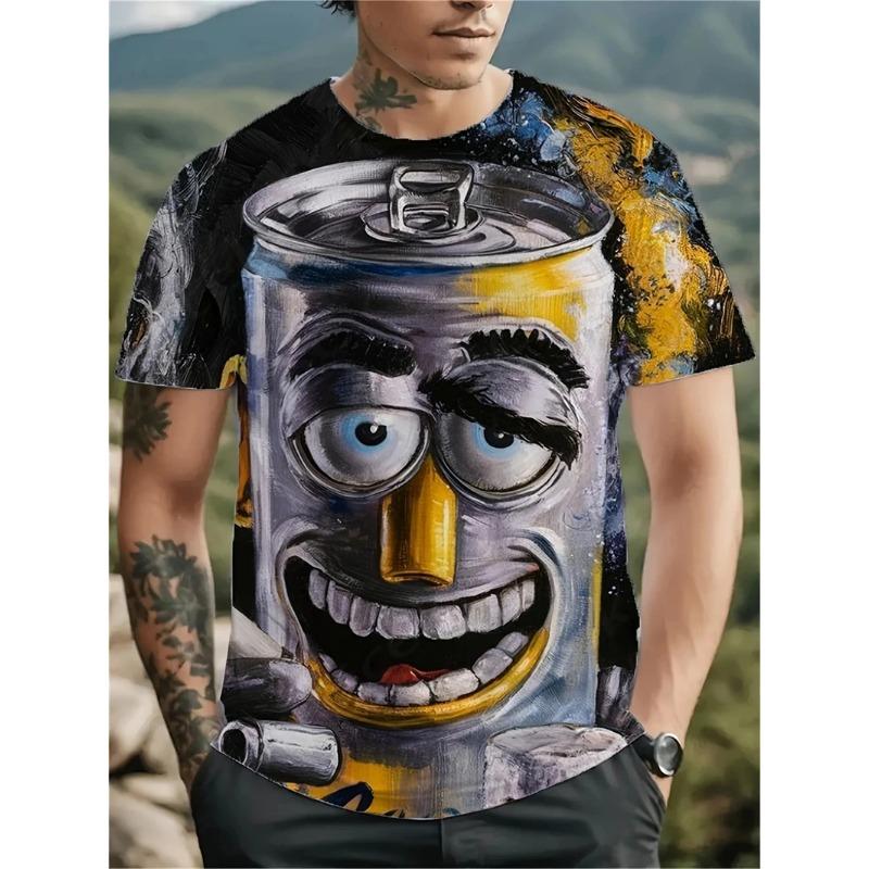 Summer Round Neck 3D Funny Pattern Print Top Fashionable Casual Short Sleeved Men's T-shirts