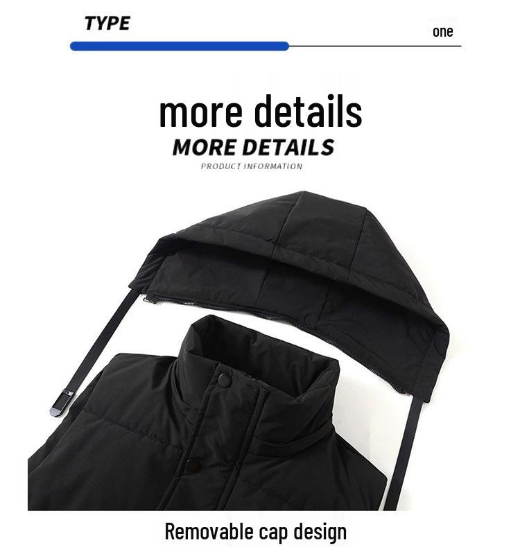 Men's Autumn/Winter Cotton Vest with Detachable Hood – Warm, Fashionable, and Thickened Casual Outerwear