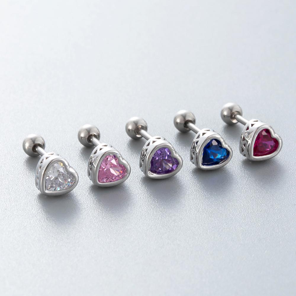Zirconia Love Earrings For Women Copper Bezel Rhinestone Stud Stainless Steel Pierce Ear Accessory