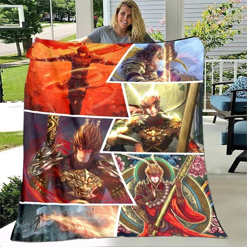 Art Sun Wukong Monkey King Soft Plush Sofa Bed Throwing Cartoon Picnic Blanket Modern Flannel Blanket Printed Comforter Gift