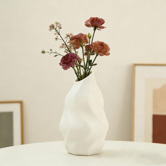 White Faux Ceramic Flower Vase Minimalist Modern Decorative Vase for Home Living Room Office Table Centerpiece