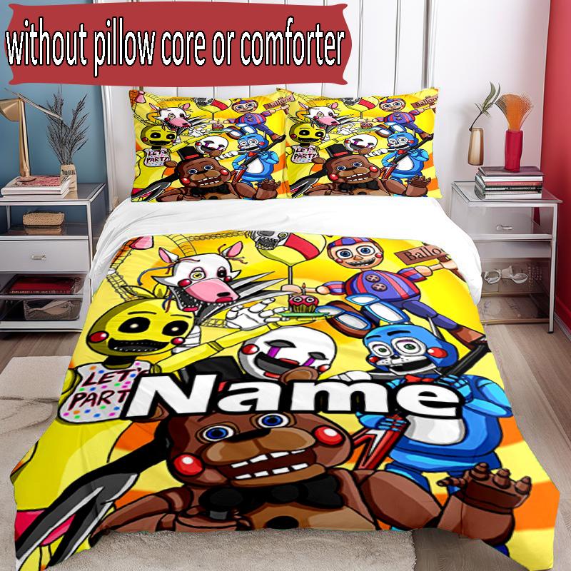 3pcs Duvet Cover Set (1*Duvet Cover + 2*Pillowcase, Without Core), Custom Name Five Nights at Freddy's Pattern Bedding Set, Home Bedroom Decor Gift