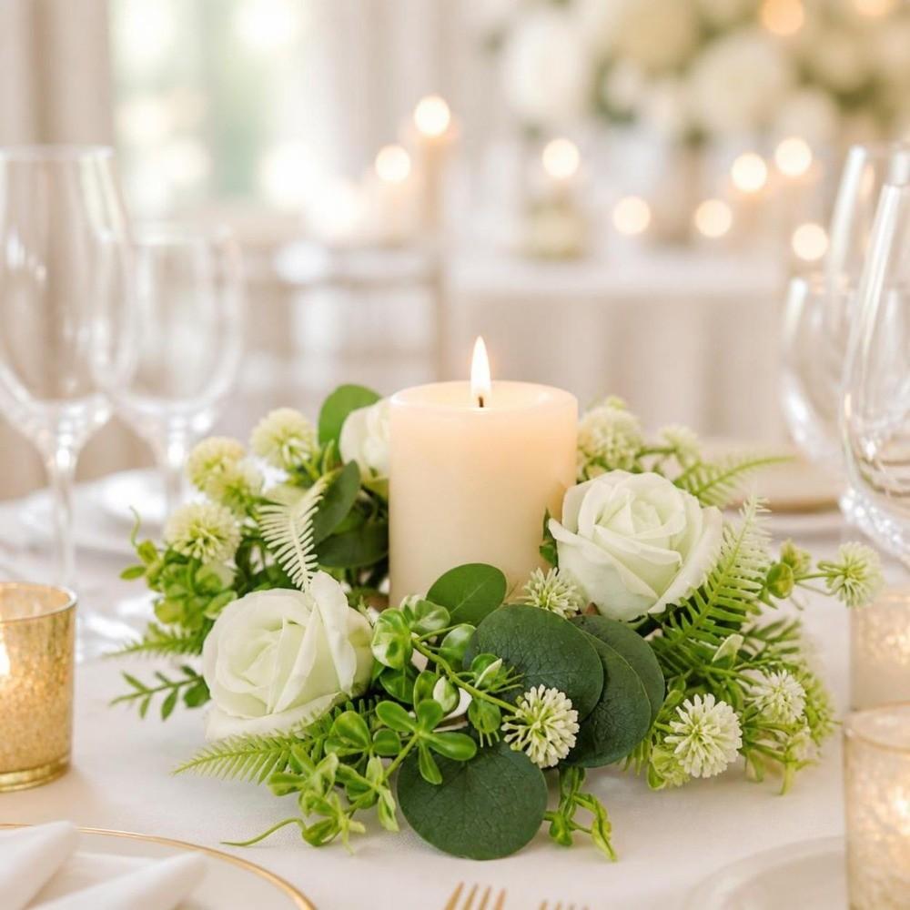 Exquisite Wreath Candle Holder Artificial Green Leaves Christmas Candle Rings  Home Foyer