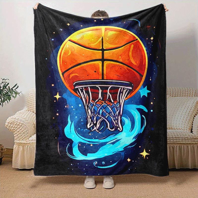 1pc Basketball Printing Lightweight Flannel Blanket, Comfortable and Warm Blanket, for Camping Sofa Bed and Couch Office, Suitable for Gift B
