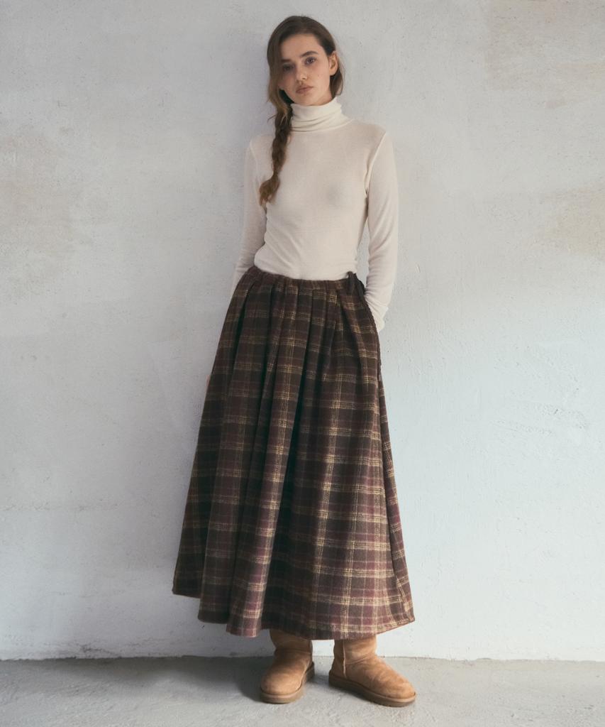 Aueonoseuteljia Warm Mulled Check Skirt_Brown(O25-Sk22)