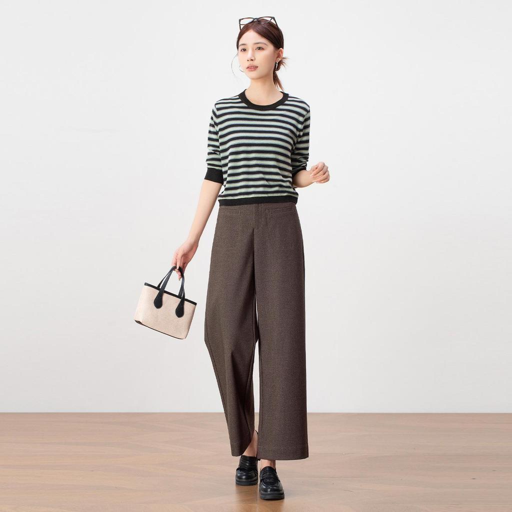 Damen High-Waist Weitbein Drapierhose - Herbst 2025, Schlankmachend, Neun-Punkt-Länge