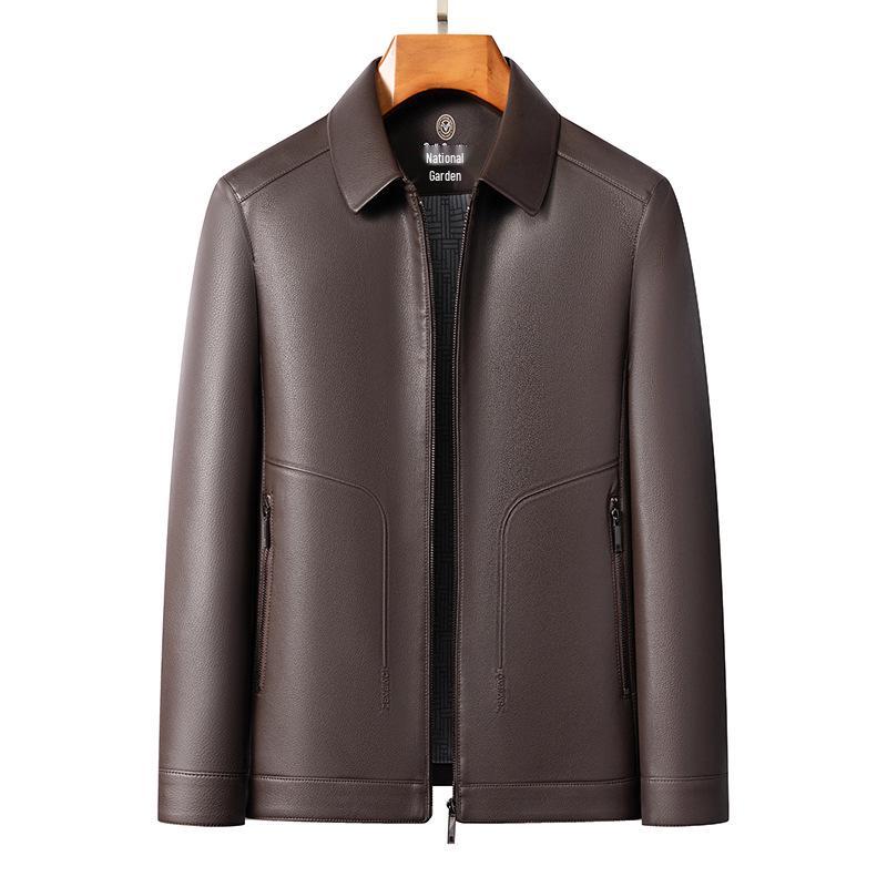 2026 Spring Men's Casual Sheepskin Leather Jacket with Stand-up Collar