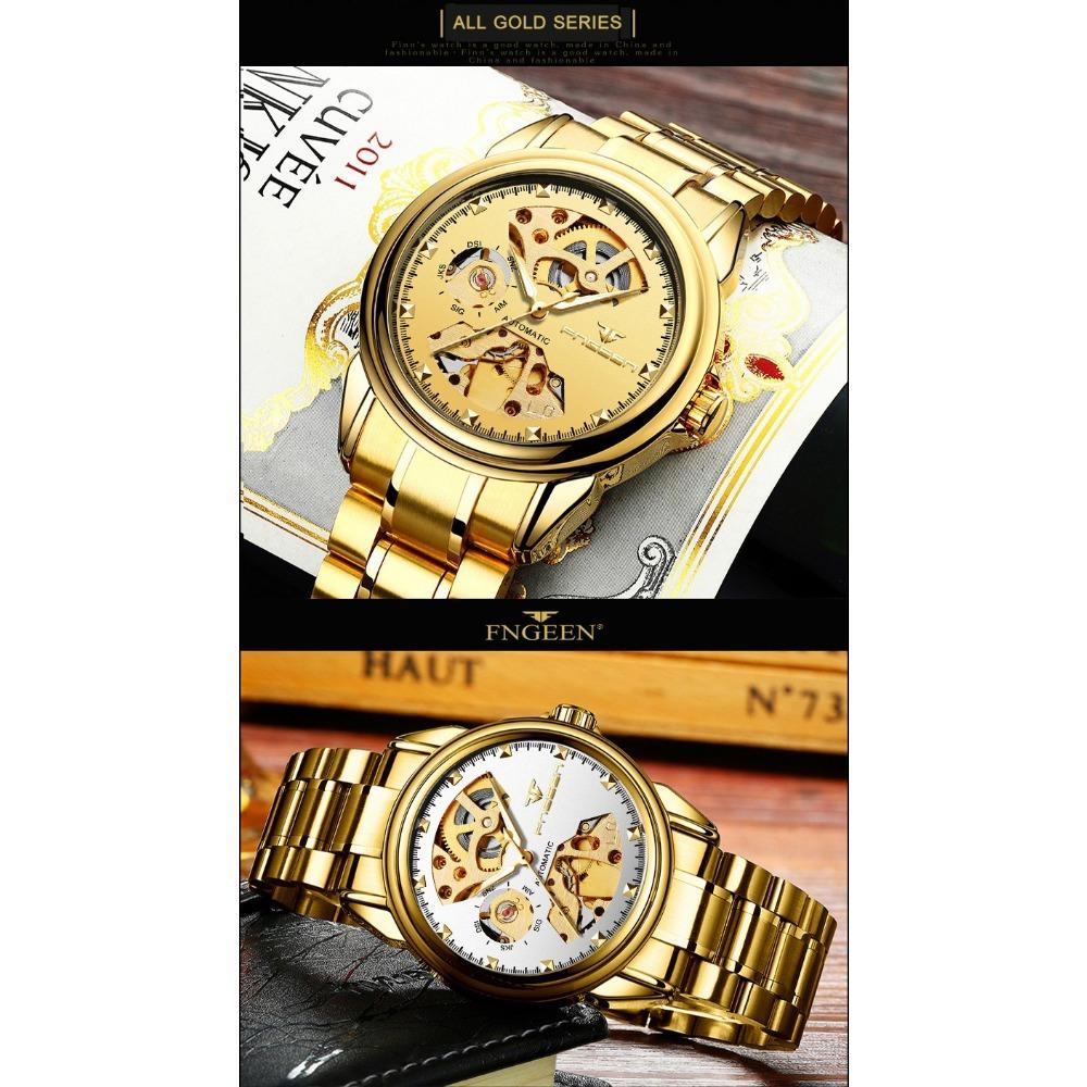 Top Luxury Golden Full Stainless Steel Men Aautomatic Mechanical Watch Business Hollow Men's Watches Waterproof Mechanical Gifts